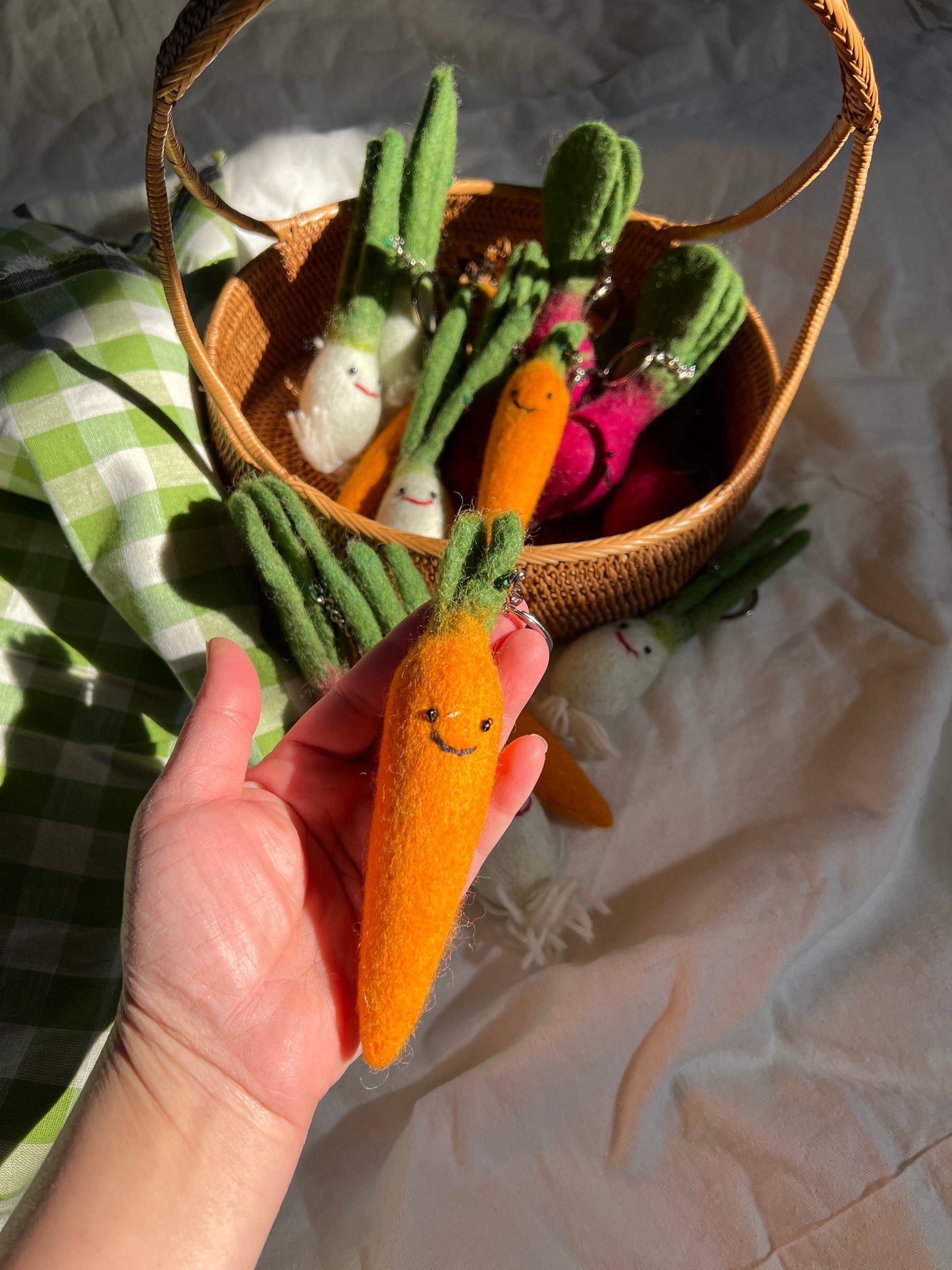 Needle felted vegetable key chain