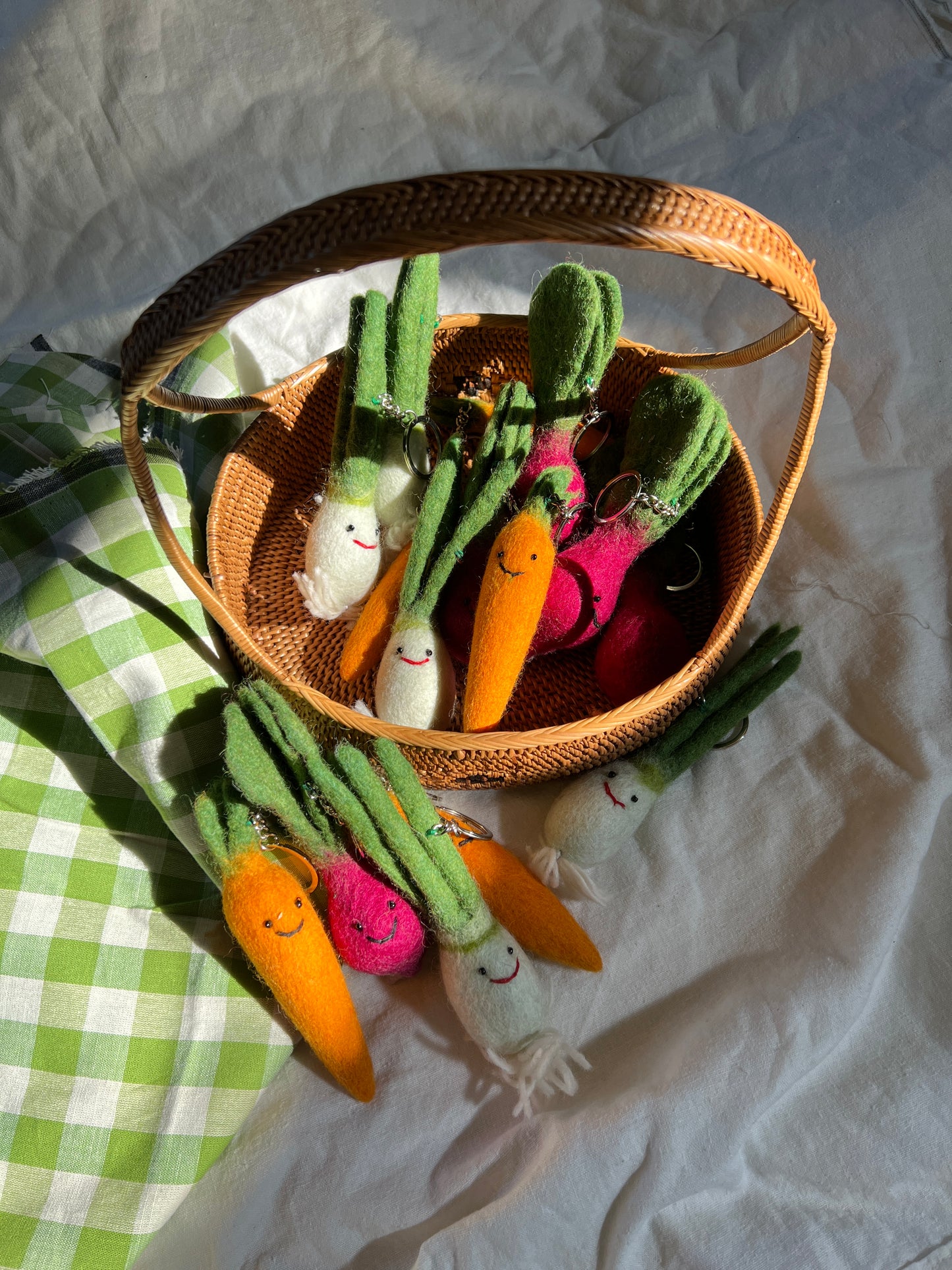 Needle felted vegetable key chain
