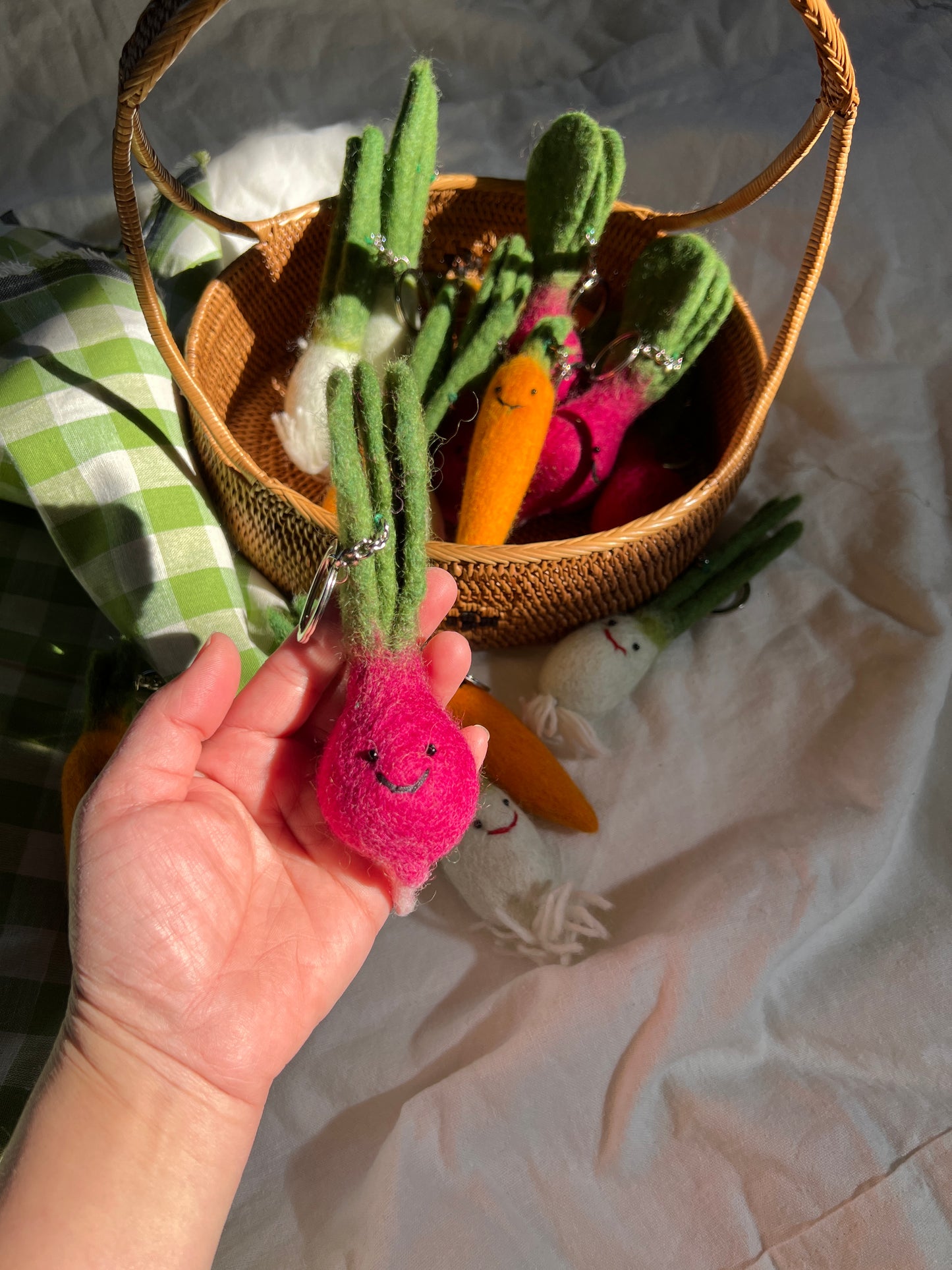 Needle felted vegetable key chain