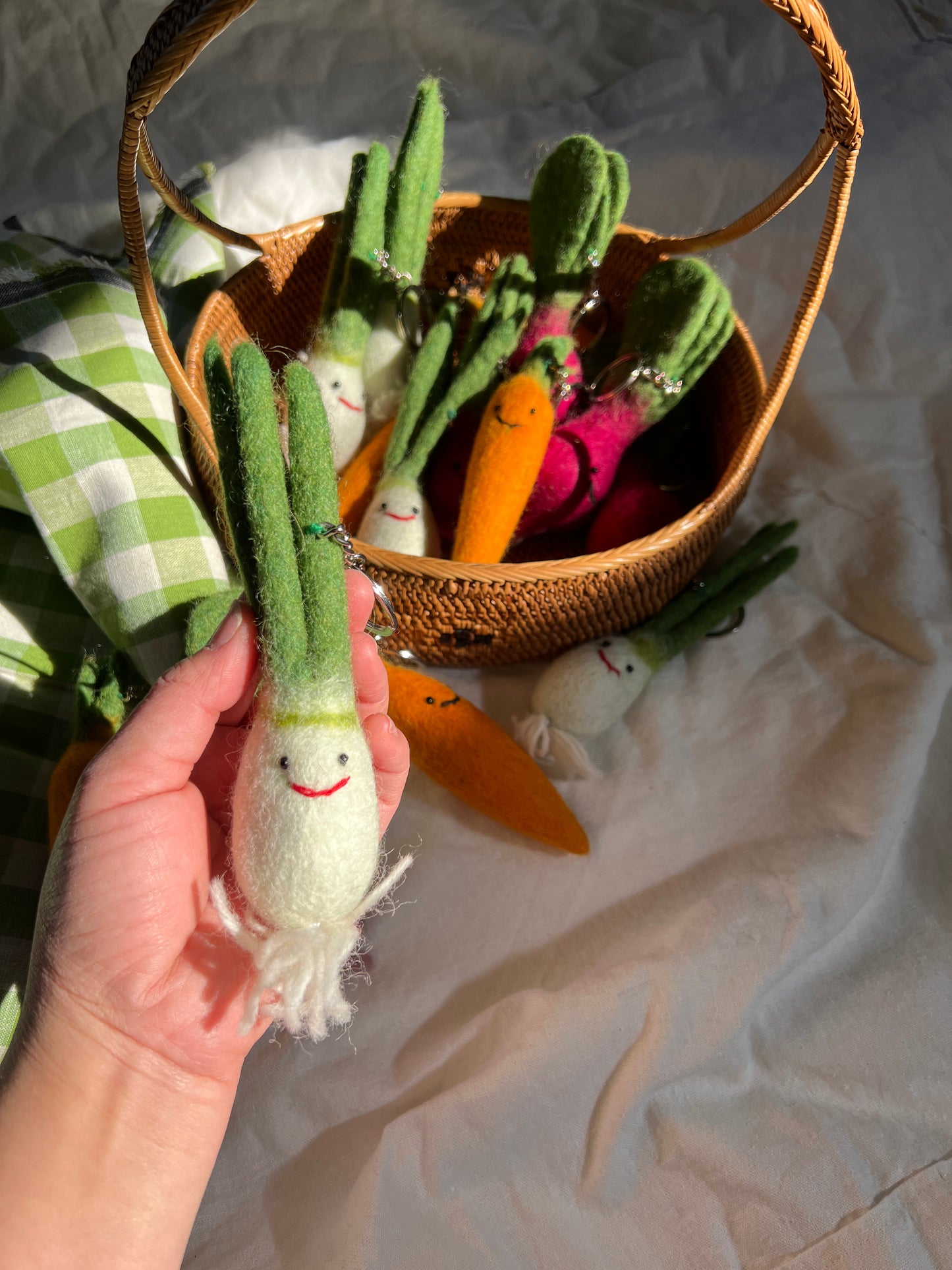 Needle felted vegetable key chain