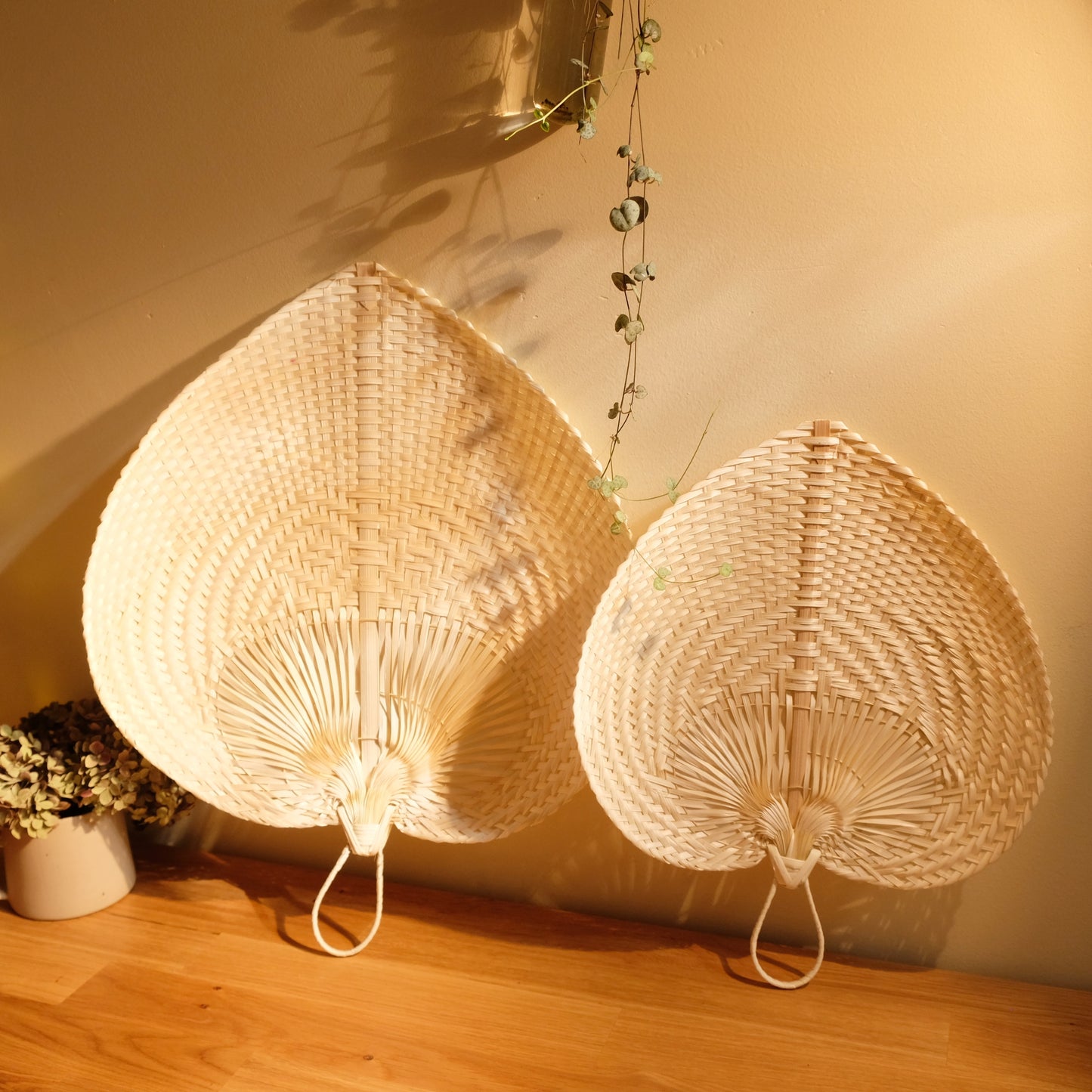 Handwoven Straw Fan - White