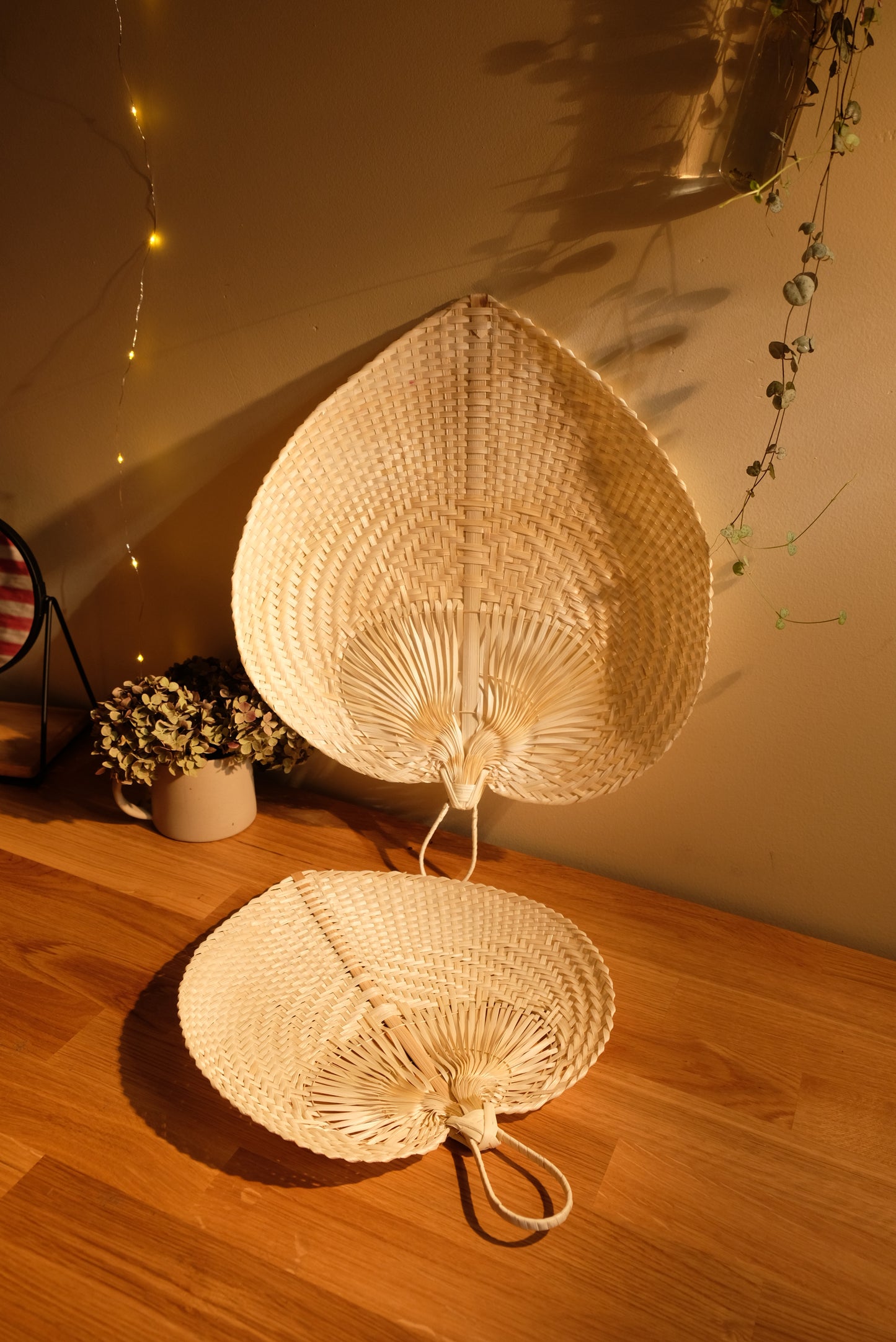 Handwoven Straw Fan - White