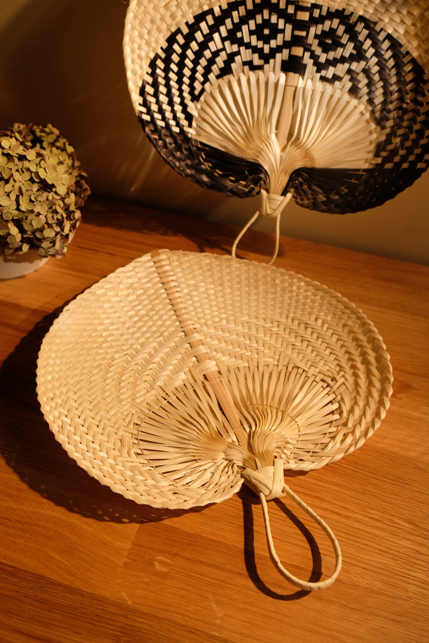 Handwoven Straw Fan - White