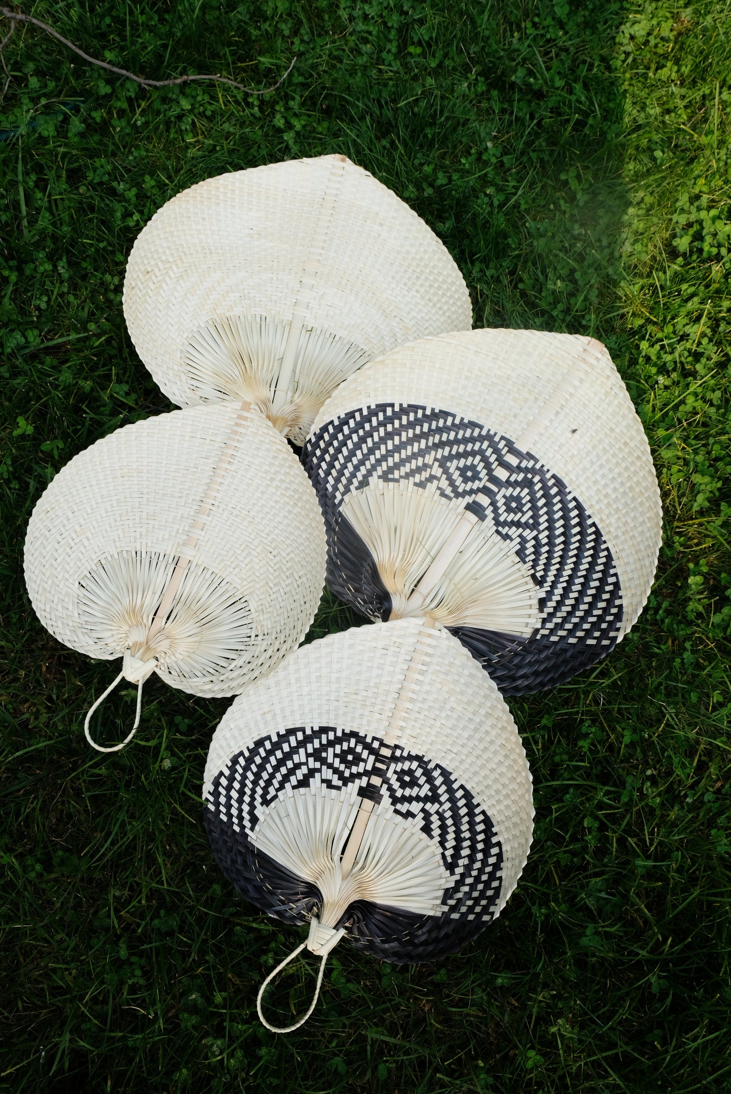 Handwoven Straw Fan - black and white