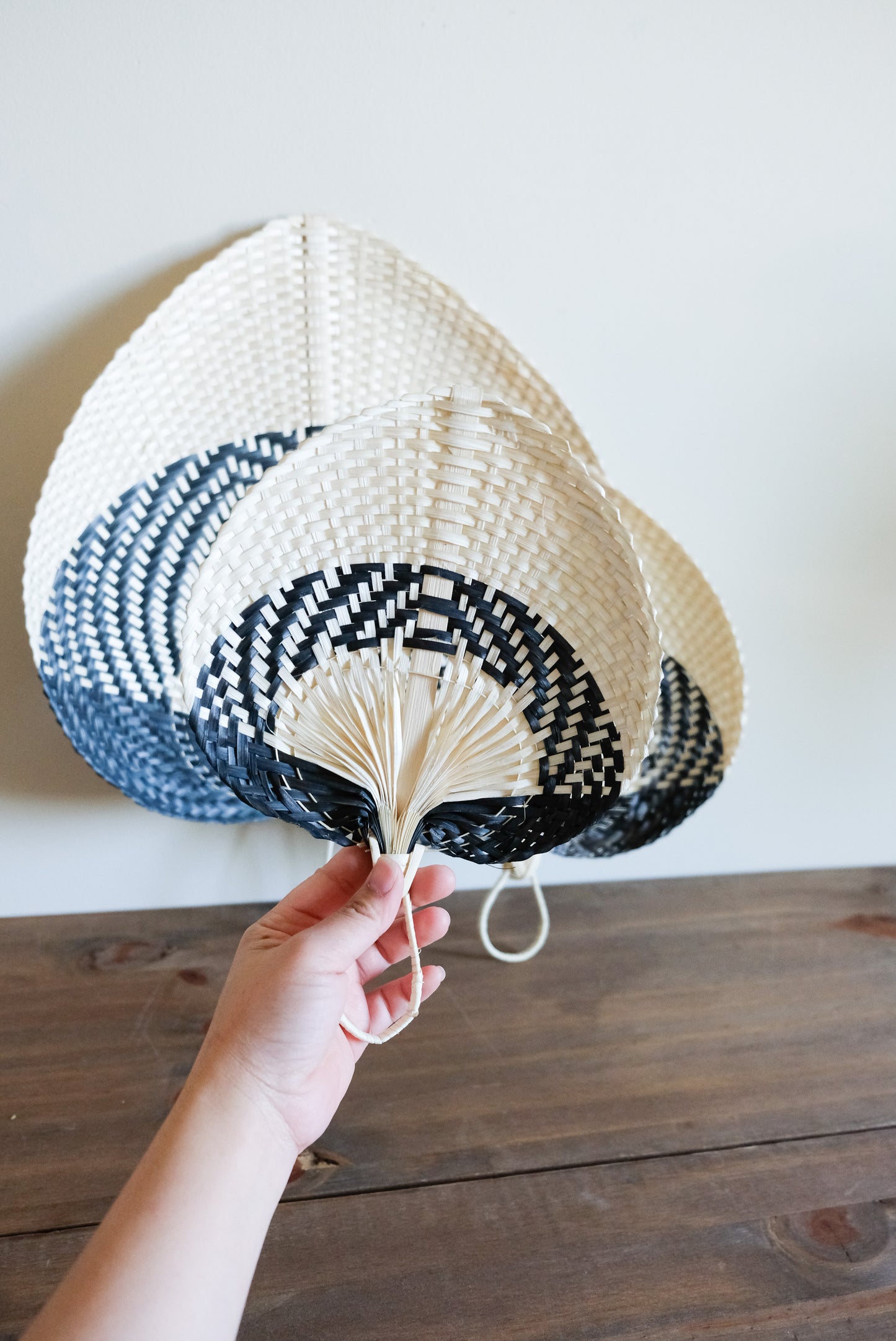 Handwoven Straw Fan - black and white