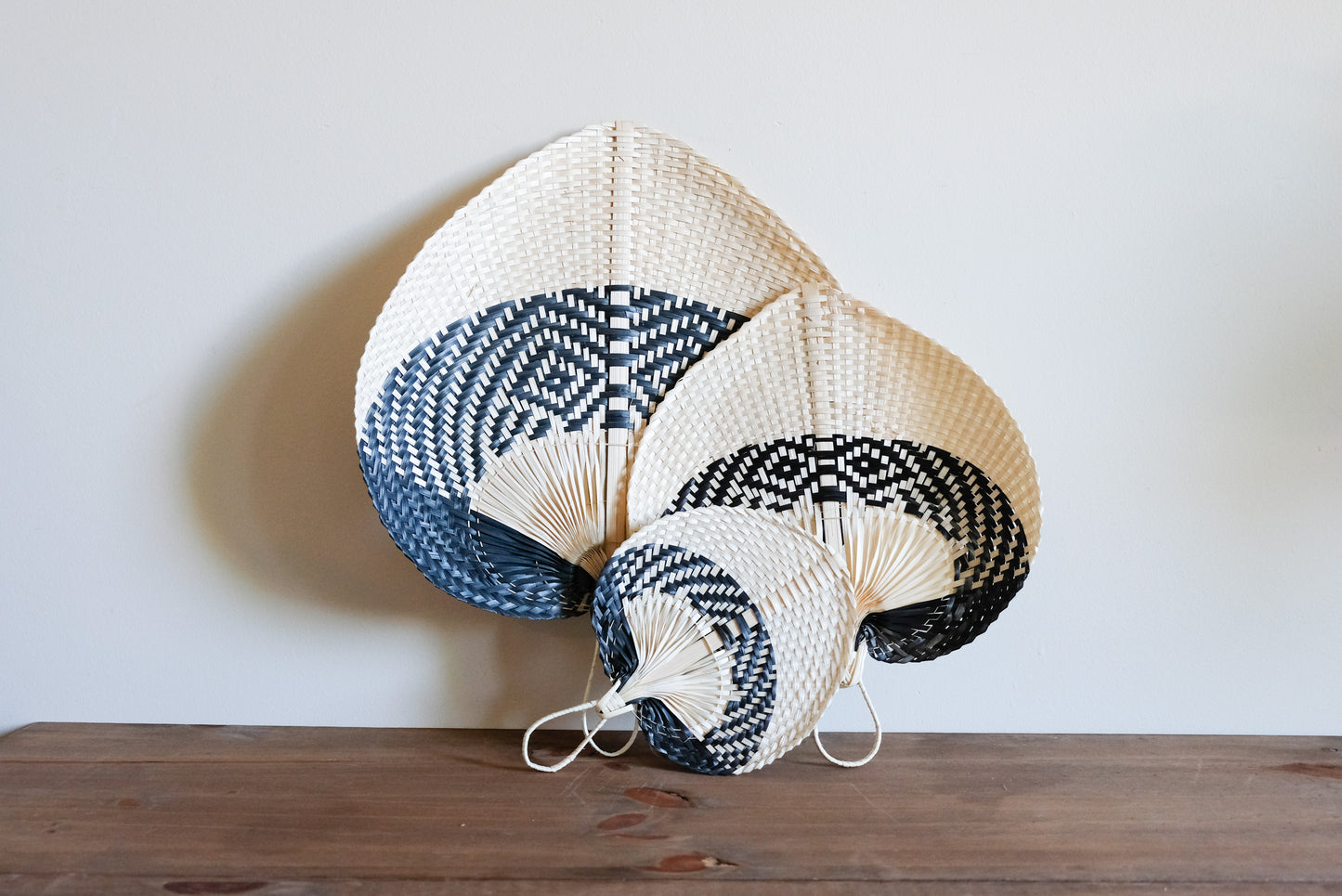 Handwoven Straw Fan - black and white