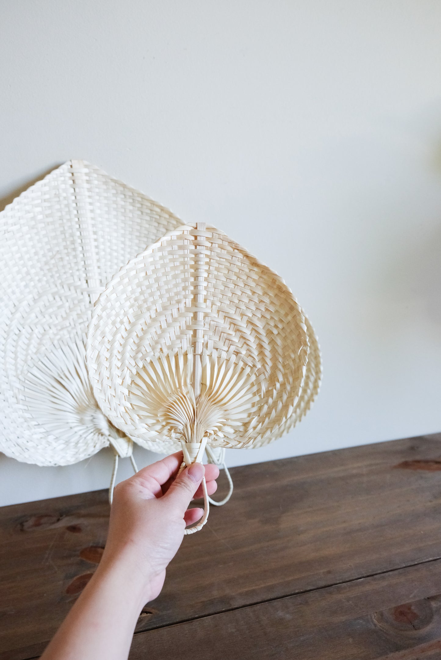 Handwoven Straw Fan - White