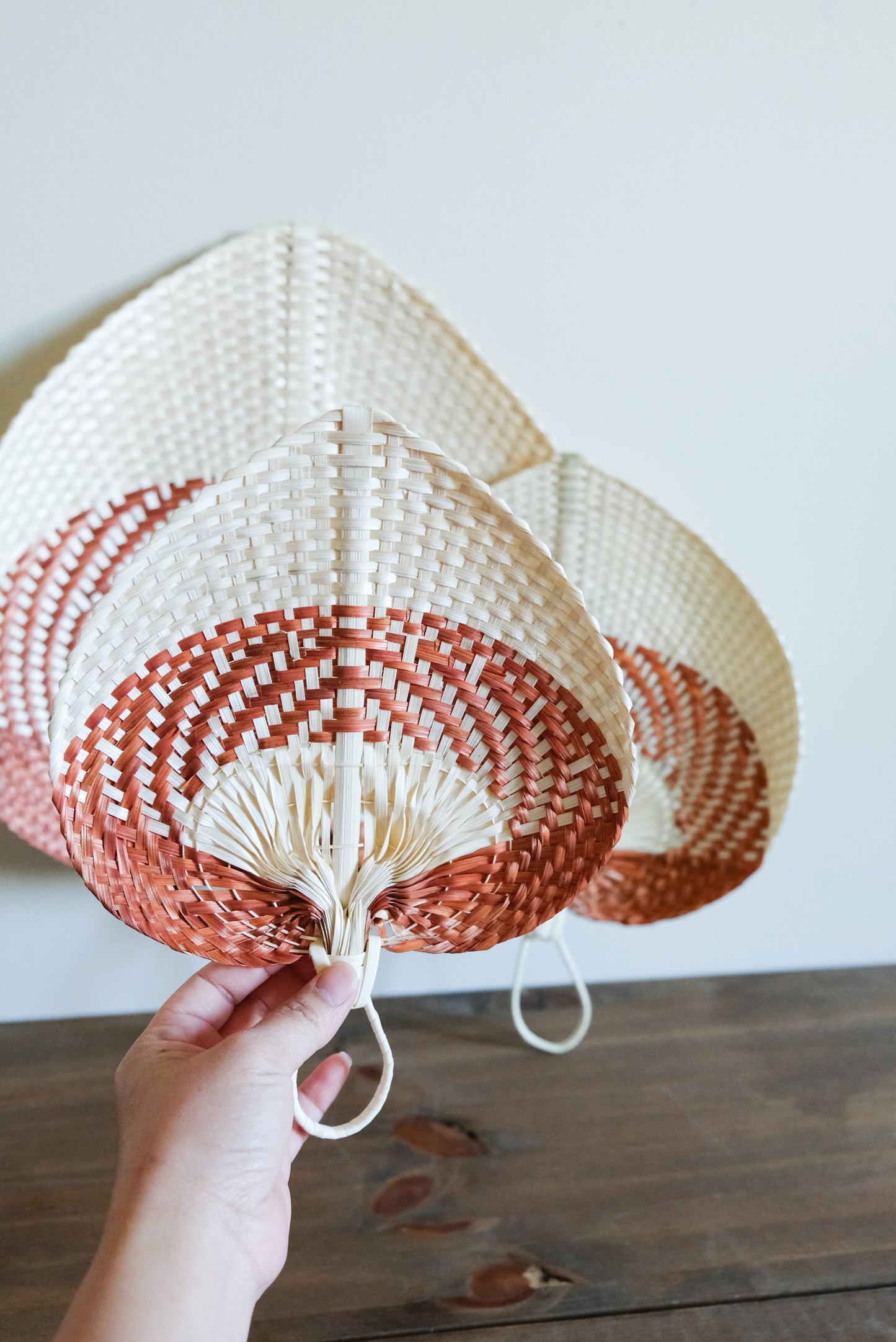 Burnt Orange Handwoven Straw Fan