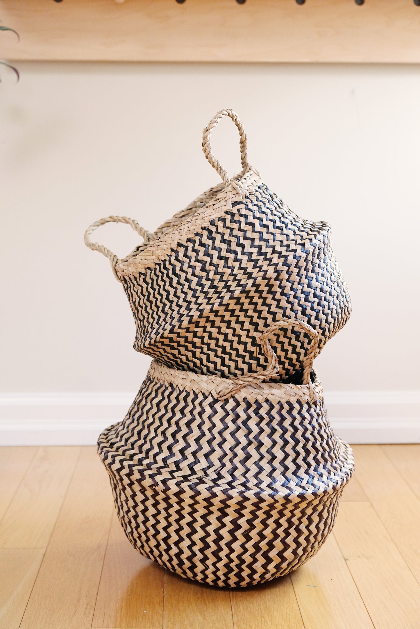 Black Zigzac Foldable Seagrass Basket