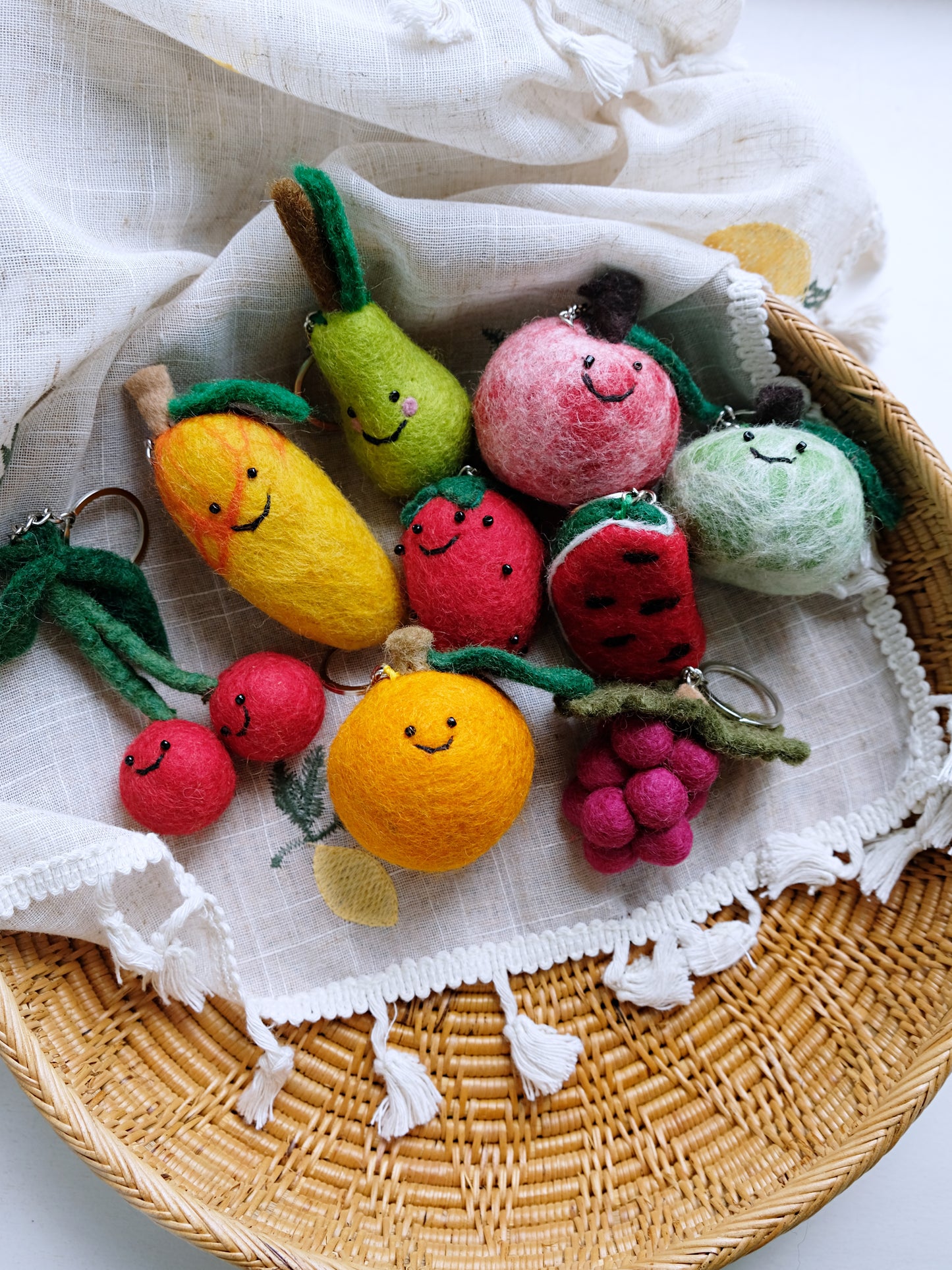Needle felted smiling PEAR keychain