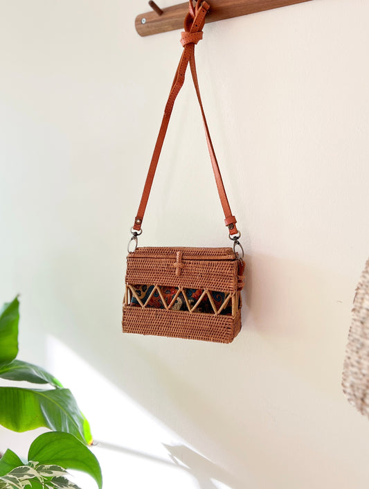 Mini Rectangle Rattan Crossbody Bag