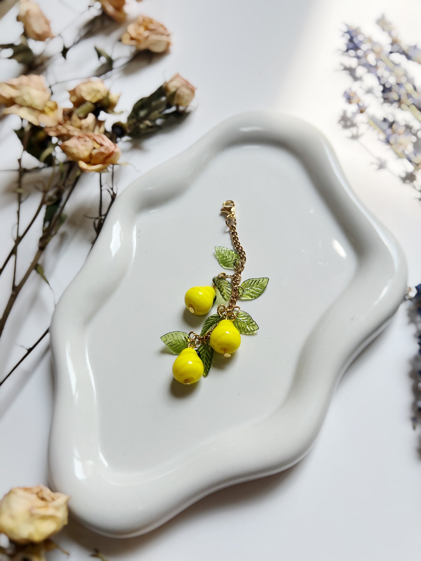 Glass Yellow Pear Bag Charm