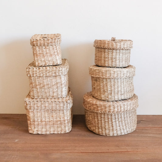 Nested Seagrass Baskets in Square  and Oval