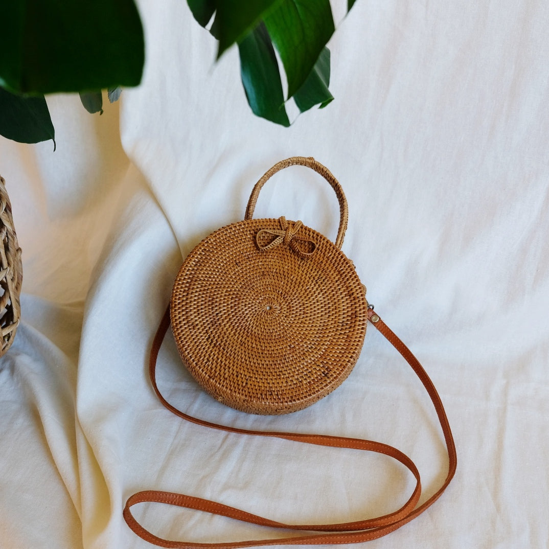 EMMA Rattan cross body bag with handle