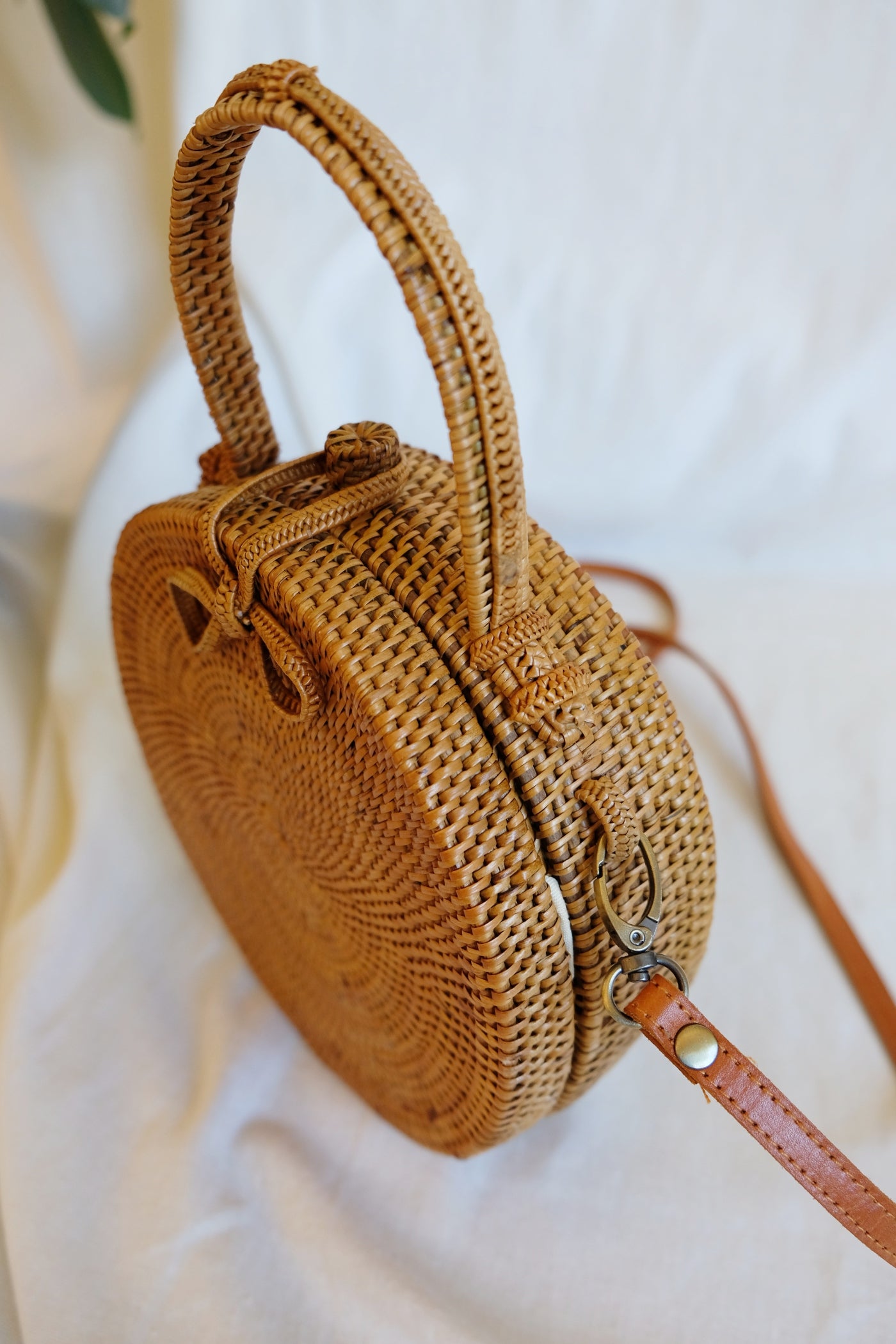 EMMA Rattan cross body bag with handle