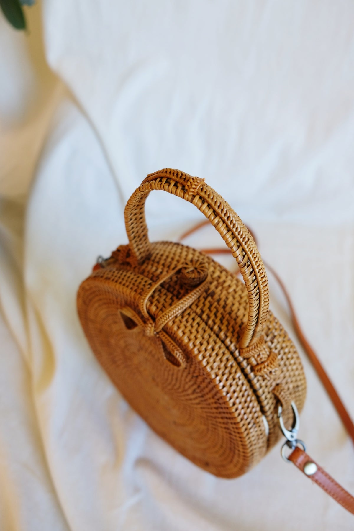 EMMA Rattan cross body bag with handle