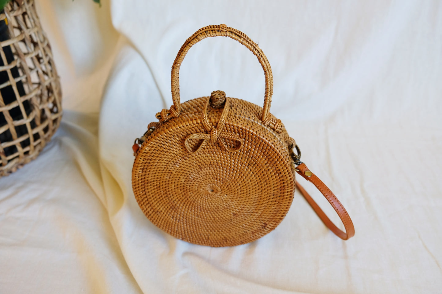 EMMA Rattan cross body bag with handle