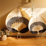 Handwoven Straw Fan - black and white