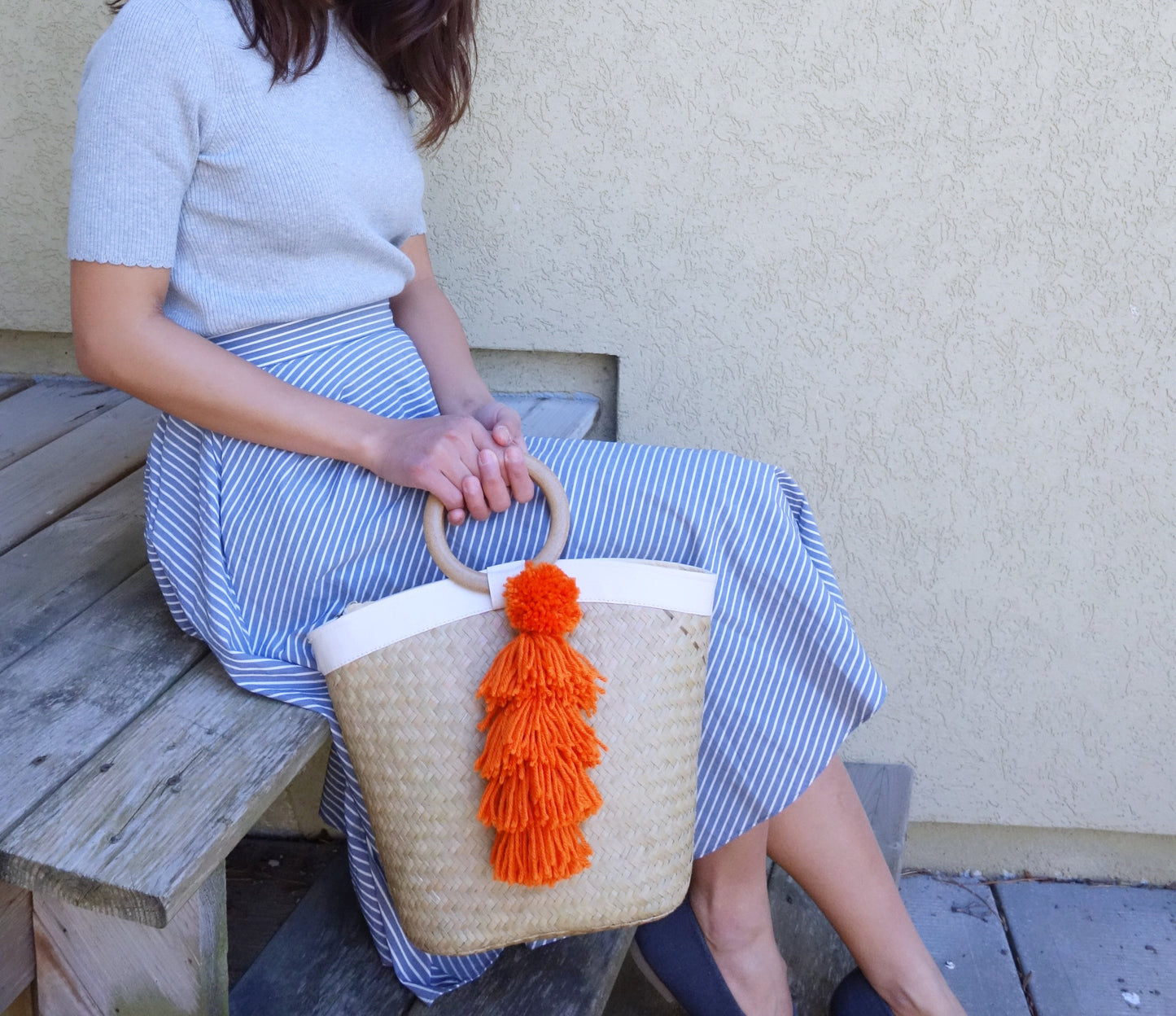 CLEARANCE - Seagrass Bag with White detail