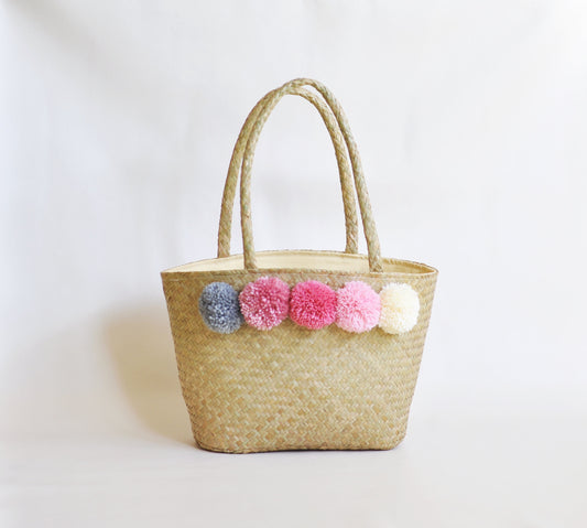 Large Seagrass Pompom Tote bag