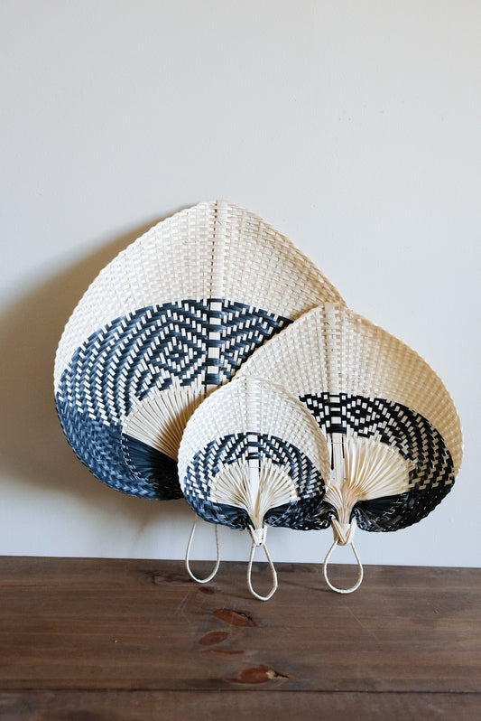 Handwoven Straw Fan - black and white