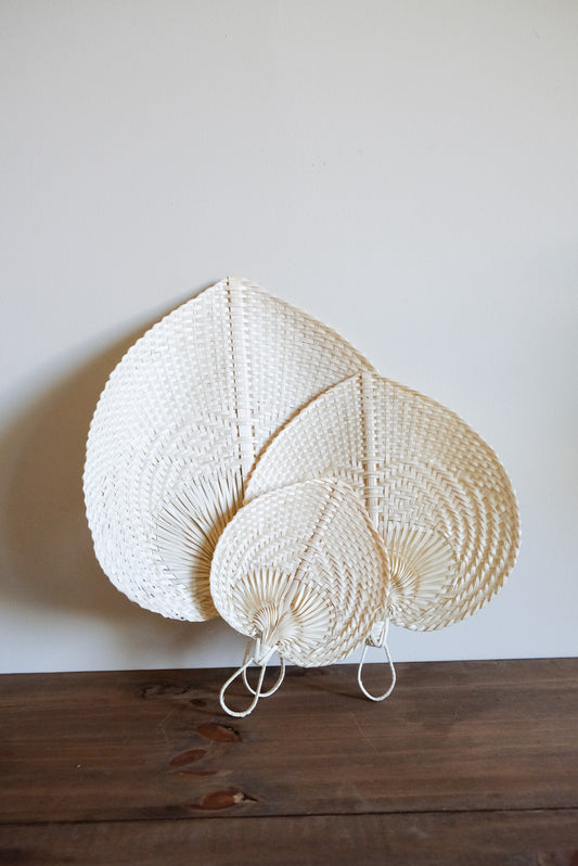 Handwoven Straw Fan - White