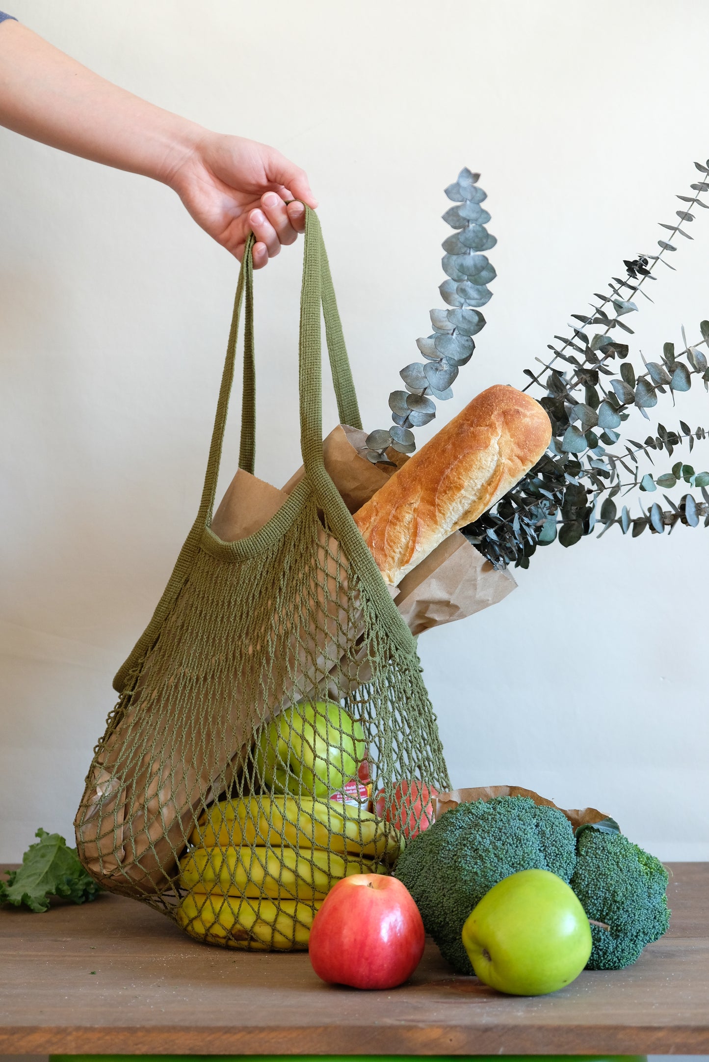 Olive Long Net Market Bag