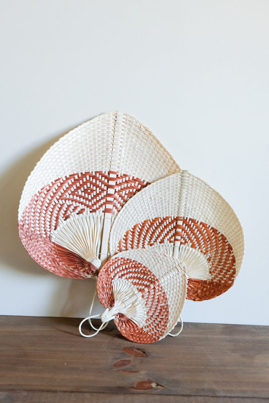 Burnt Orange Handwoven Straw Fan